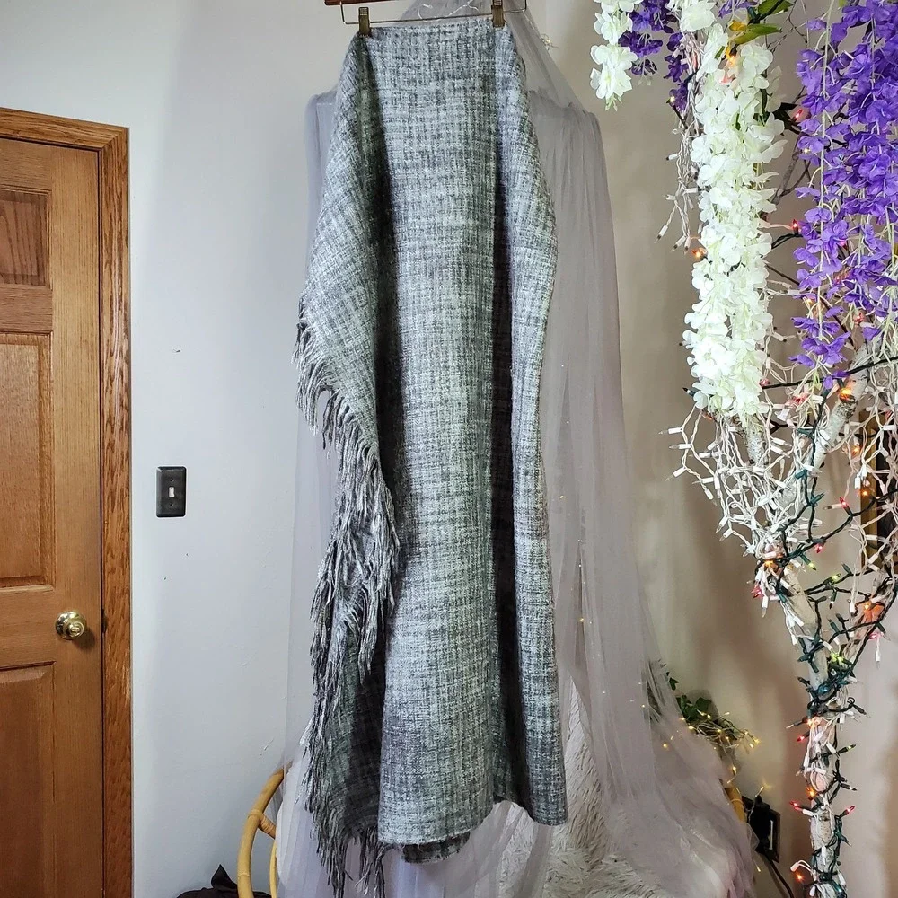 Pottery Barn Gray Fringe Throw Blanket Super Soft Cozy 50